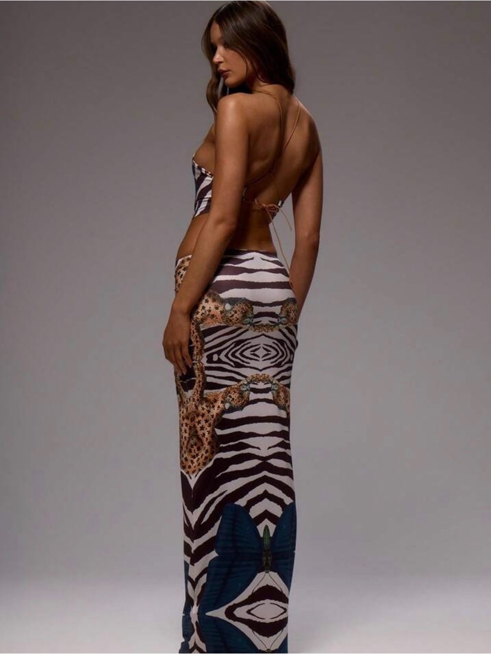 Printed Zebra-Stripe Maxi Skirt in Brown and White - Picture 3 of 3